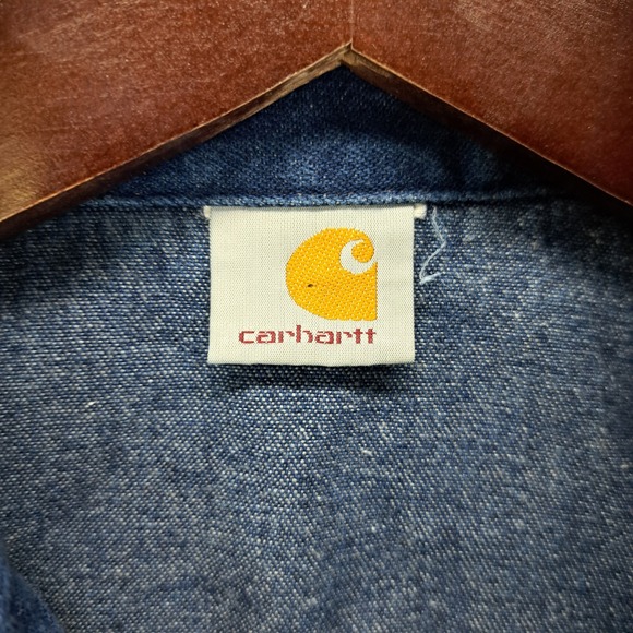 Carhartt Mens Denim Western Snap Button Shirt Blue SO2 DNM 15.5 x 35 Made in USA - Picture 3 of 9